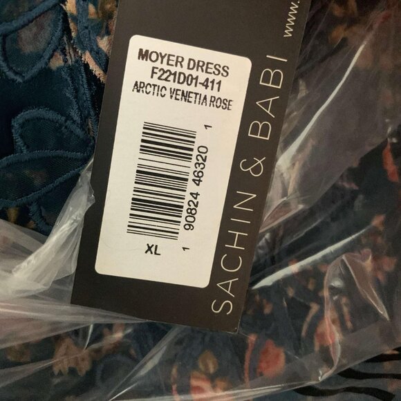 NWT SACHIN + BABI Melody Dress Ikat Blue/ Pink Midi Casual Cutout Puff Sleeve 2 - Picture 12 of 14